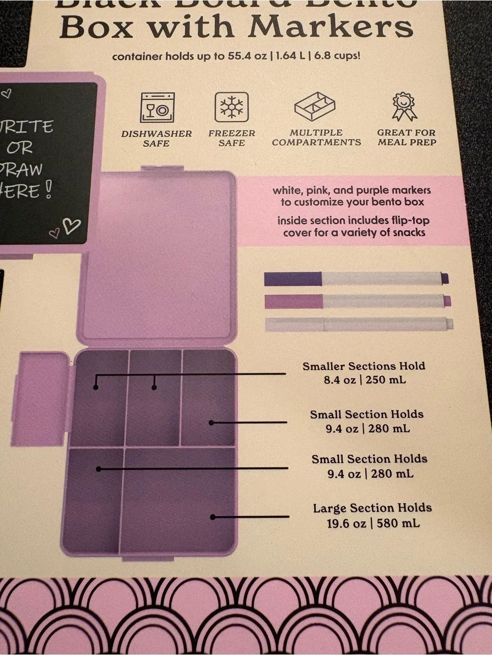 Core Pink Blackboard Bento Box with Markers - 5-Section Lunch Container